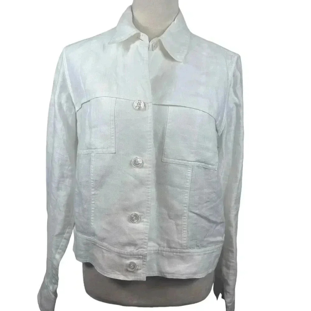 Doncaster White Linen Button Front Jacket Size 4 - image 3